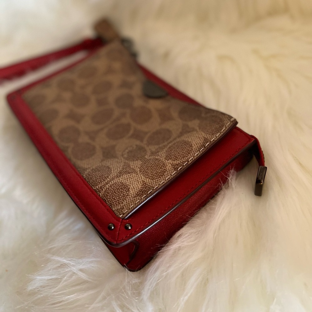 Coach Red and Brown Signature Wristlet - Picture 2 of 7